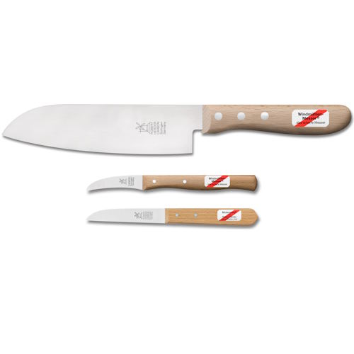 Herder Santoku koksmes carbonstaal en 2 Herder schilmessen